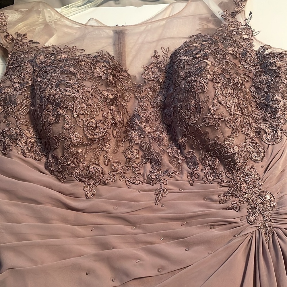 Azazie dress color is dusk(pic#1) lace bust gathered waist high/low hem lined - Picture 15 of 16